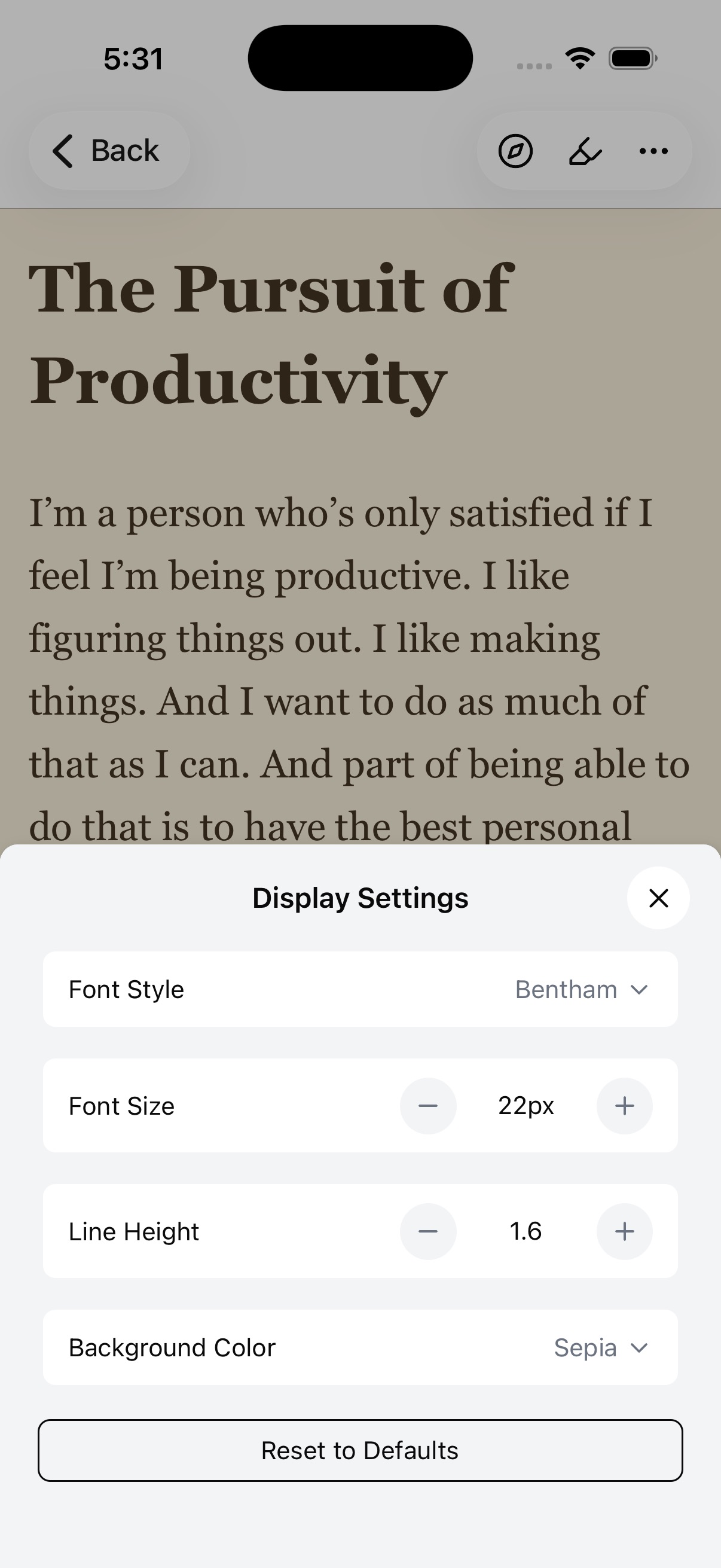 Customizable reader view