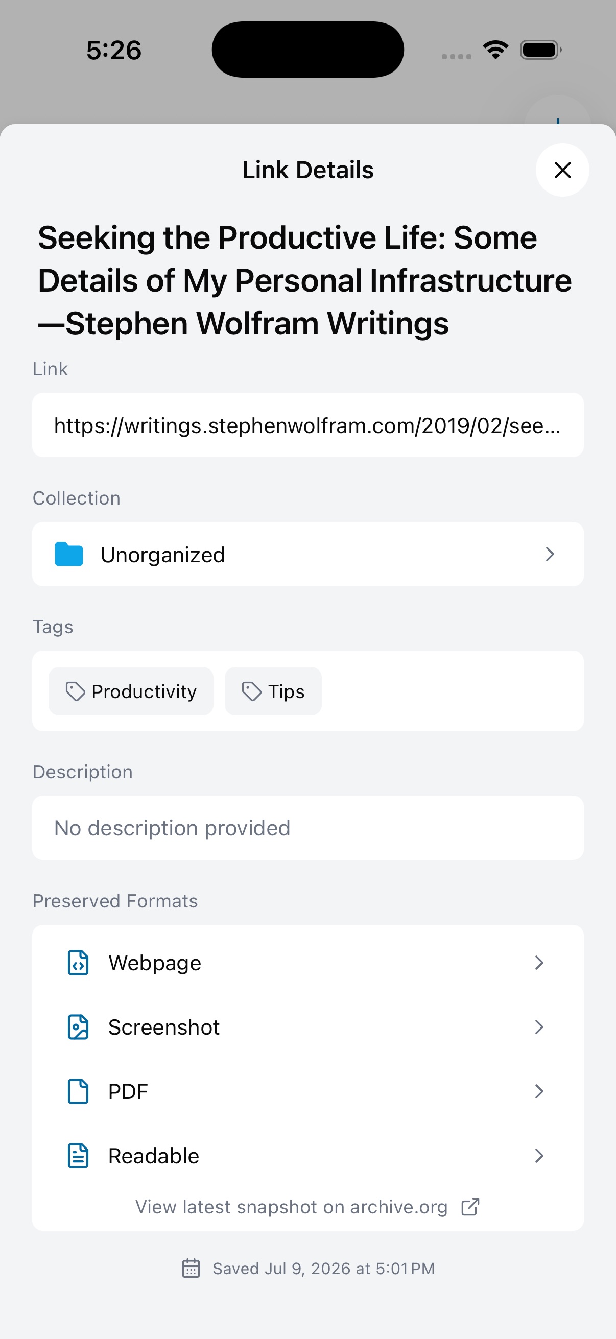 Link details sheet